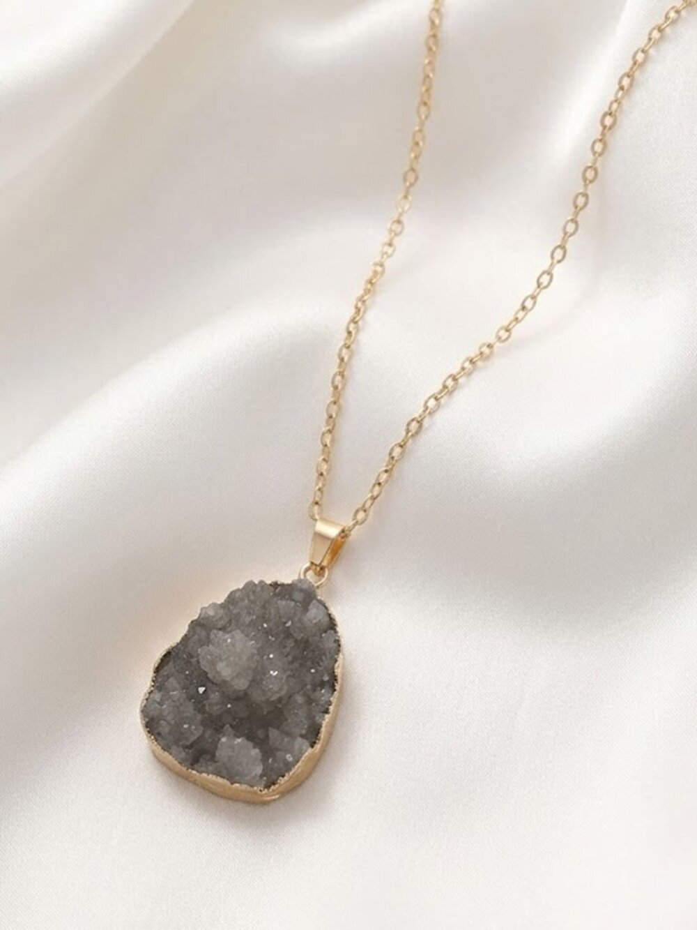 Grey Stone Water Drop Necklace